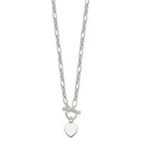 Silver-tone chain necklace with a toggle clasp and a small heart-shaped pendant hanging from the center.