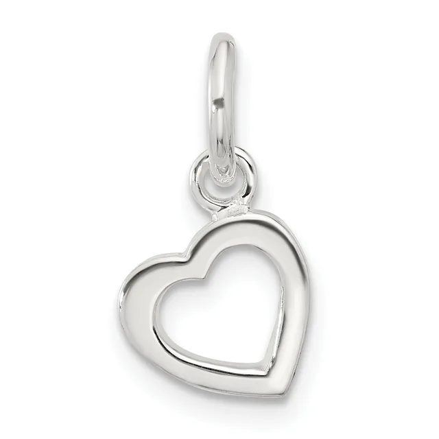 A sterling silver heart-shaped pendant with a hollow center, suspended from a small loop and bail at the top.