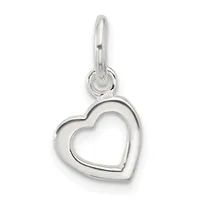 A sterling silver heart-shaped pendant with a hollow center, suspended from a small loop and bail at the top.