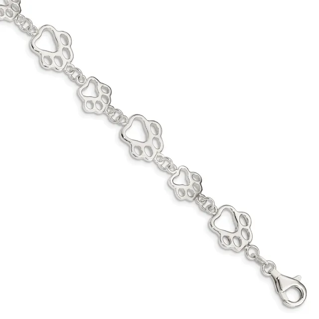 Sterling Silver Polished Paw Prints 7.5 inch Bracelet — 7.5 · Sterling Silver
