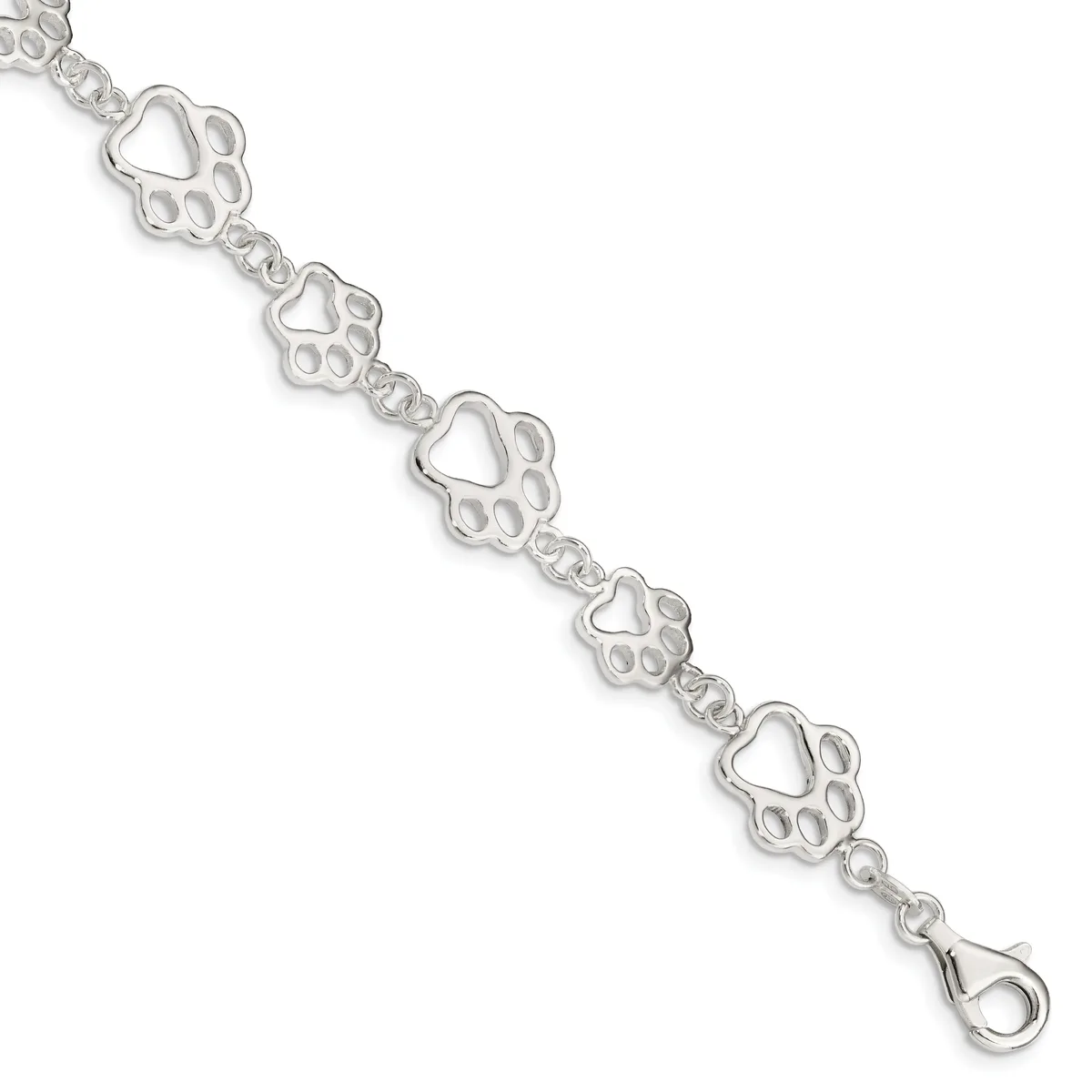 Sterling Silver Polished Paw Prints 7.5 inch Bracelet — 7.5 · Sterling Silver
