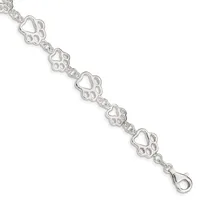 Sterling Silver Polished Paw Prints 7.5 inch Bracelet — 7.5 · Sterling Silver
