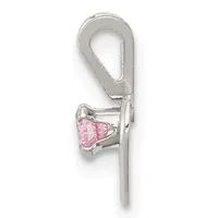 Silver pendant charm with a pink heart-shaped stone in a prong setting, attached to a silver bail loop.