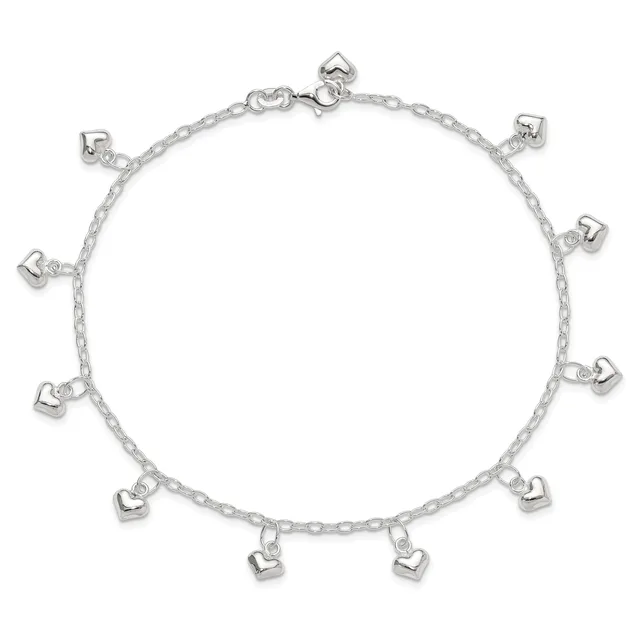 A silver-toned chain bracelet with multiple small heart-shaped charms evenly spaced around the circumference, displayed against a white background.