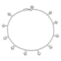 A silver-toned chain bracelet with multiple small heart-shaped charms evenly spaced around the circumference, displayed against a white background.