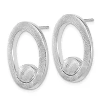 A pair of silver oval hoop earrings with textured surfaces and small spherical beads suspended inside each loop, shown on posts.