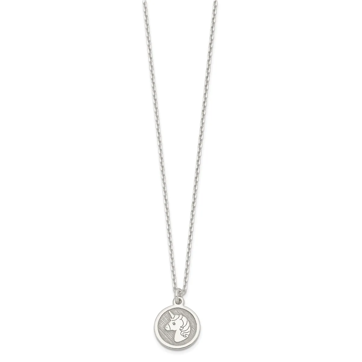 Silver pendant necklace featuring a circular charm with an engraved bird design, suspended from a delicate chain.