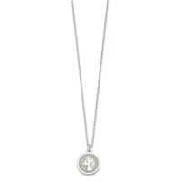Silver pendant necklace featuring a circular charm with an engraved bird design, suspended from a delicate chain.