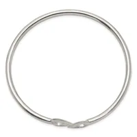 A polished silver-toned metal bangle bracelet with a hinged clasp closure, shown against a white background.