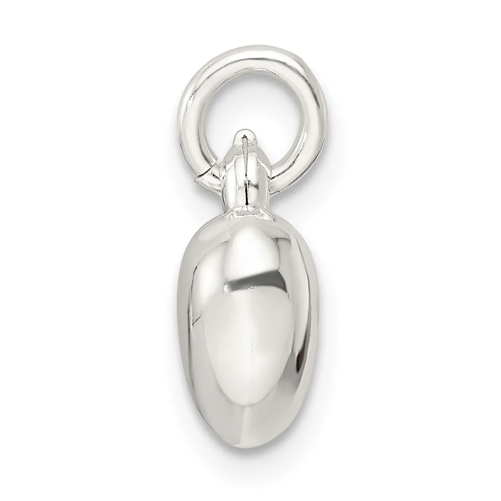 A polished silver oval pendant hanging from a silver ring bail, photographed against a white background.