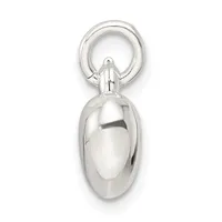 A polished silver oval pendant hanging from a silver ring bail, photographed against a white background.
