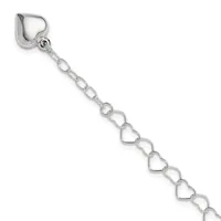 Silver-toned heart-shaped charm bracelet with a lobster clasp at the top, displayed against a white background.