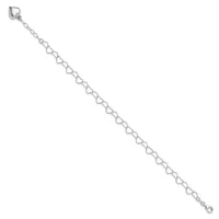 Silver-toned heart link bracelet with a lobster clasp, displayed diagonally against a white background.