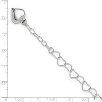 Silver-toned metal charm bracelet with a heart-shaped lobster clasp at the top and alternating circular and heart-shaped links extending downward, shown against a ruler measuring approximately 3 inches in length.