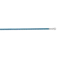 Blue braided cord or rope with a silver-toned metal clasp and hook attachment at the right end.