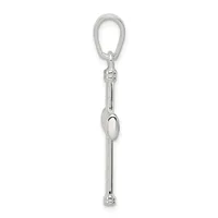 A silver-toned metal charm holder with an oval loop at the top, a decorative knot detail in the middle, and a small spherical finial at the bottom.