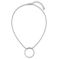 Silver-toned chain necklace with an adjustable extension chain and a simple circular pendant hanging at the center.
