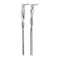 A pair of silver twisted tassel drop earrings with post and clutch backs, displayed against a white background.