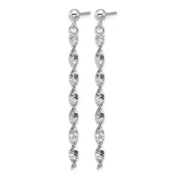 Pair of silver-toned drop earrings with twisted spiral chain links hanging from small ball studs.