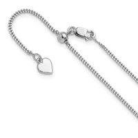 A silver chain bracelet with a lobster clasp, adjustable ball bead, and a small heart charm pendant hanging from the chain.
