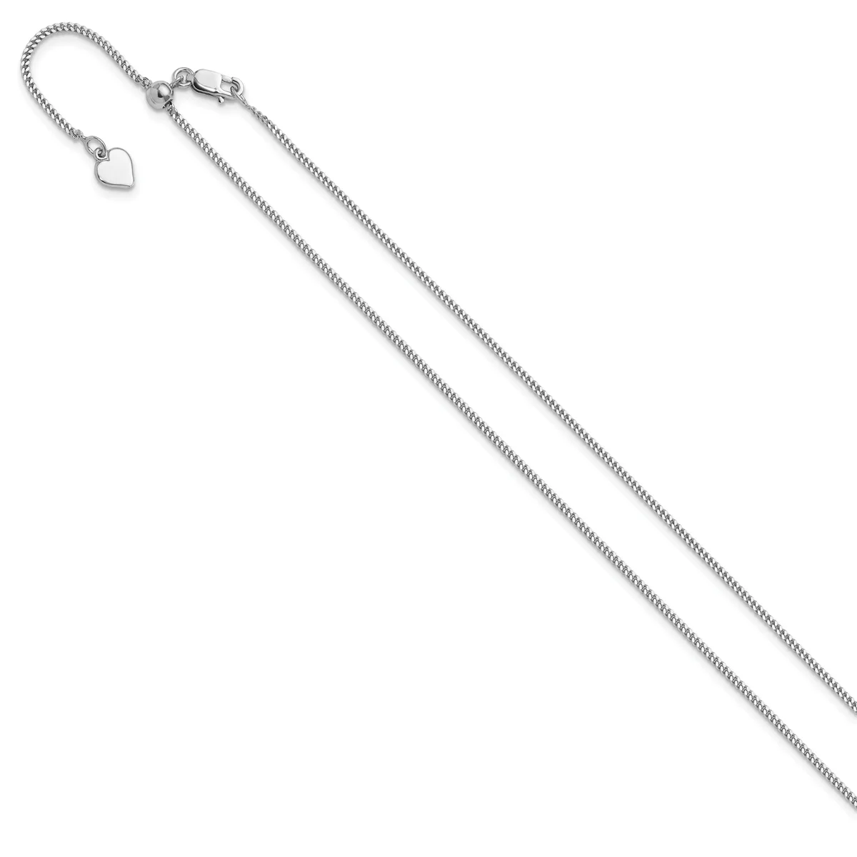 Silver-toned chain bracelet with a lobster claw clasp and a small heart charm attached to the adjustable loop.
