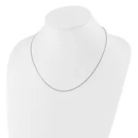 A thin silver chain necklace displayed on a white mannequin bust.