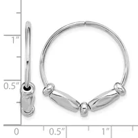 Silver bangle bracelet with three polished barrel-shaped beads, shown from front and side views with measurement scale indicating approximately one inch in diameter.