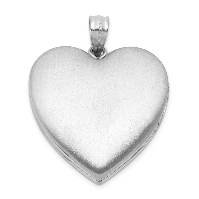 A polished silver heart-shaped locket pendant with a bail attachment at the top, shown against a white background.