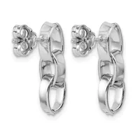 Pair of polished silver chunky chain link drop earrings with stud posts and backs displayed against a white background.