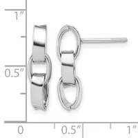 Two silver interlocking oval hoop earrings with posts, shown against a measurement scale indicating approximately one inch in length.