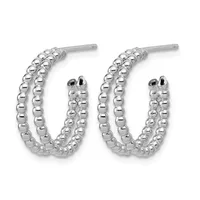 Pair of silver beaded hoop earrings with polished spherical beads arranged in two rows, shown from the front against a white background.