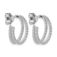 A pair of silver beaded hoop earrings with textured spherical surfaces, shown from the front against a white background.