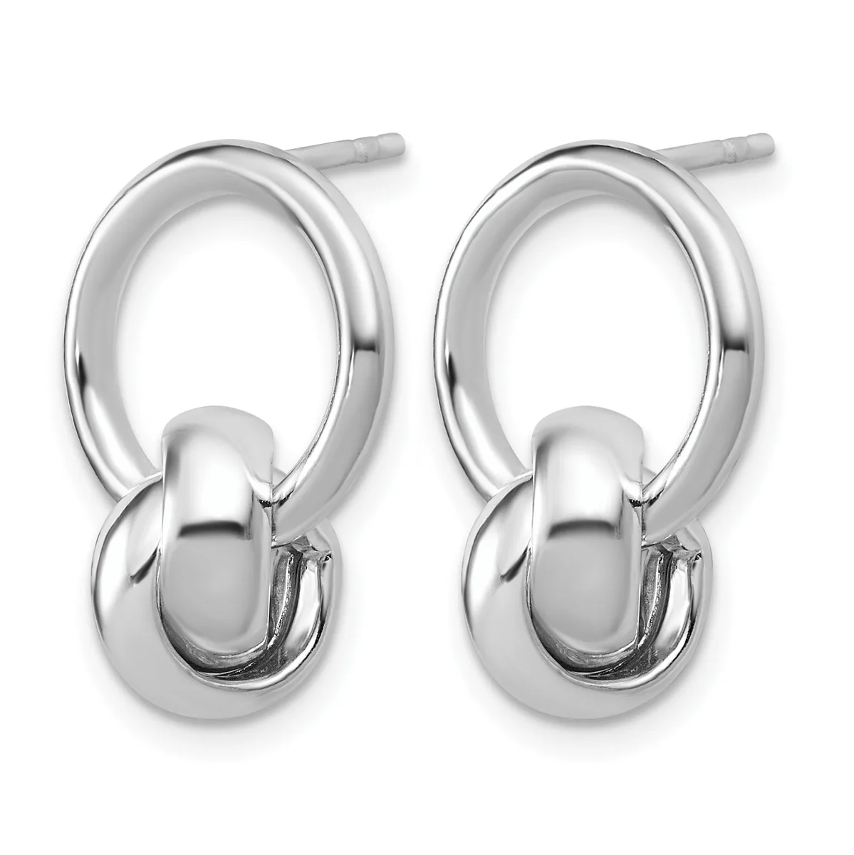 Pair of polished silver-tone double oval hoop earrings with post and clutch backs.