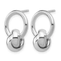 Pair of polished silver-tone double oval hoop earrings with post and clutch backs.