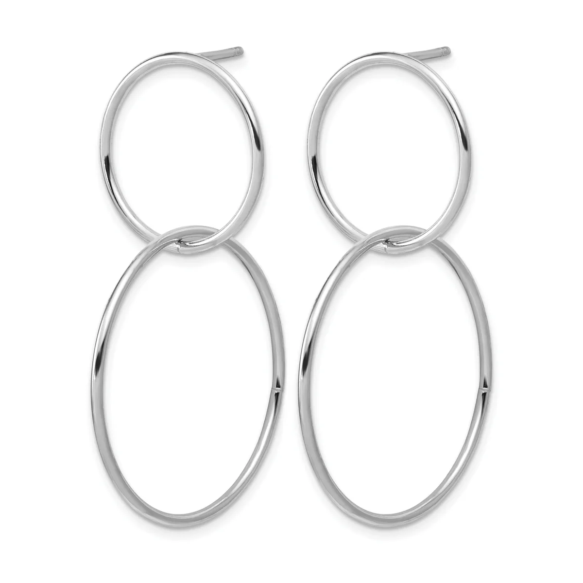 Pair of silver-toned double oval hoop earrings with post backs, displayed against a white background.