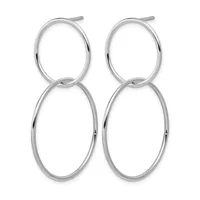 Pair of silver-toned double oval hoop earrings with post backs, displayed against a white background.