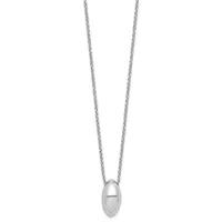 Silver oval pendant necklace with a polished finish suspended on a delicate chain.