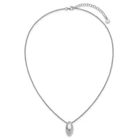 Silver-toned chain necklace with an adjustable clasp and extension chain, featuring a small polished oval pendant hanging from the center.