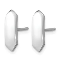 Pair of polished silver stud earrings with elongated oval tops and small posts, shown from the front.