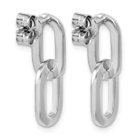 Pair of silver-toned oval link chain earrings with textured flower-shaped studs at the top.
