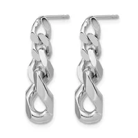Pair of silver twisted chain link dangle earrings with post and clutch backs, displayed against a white background.