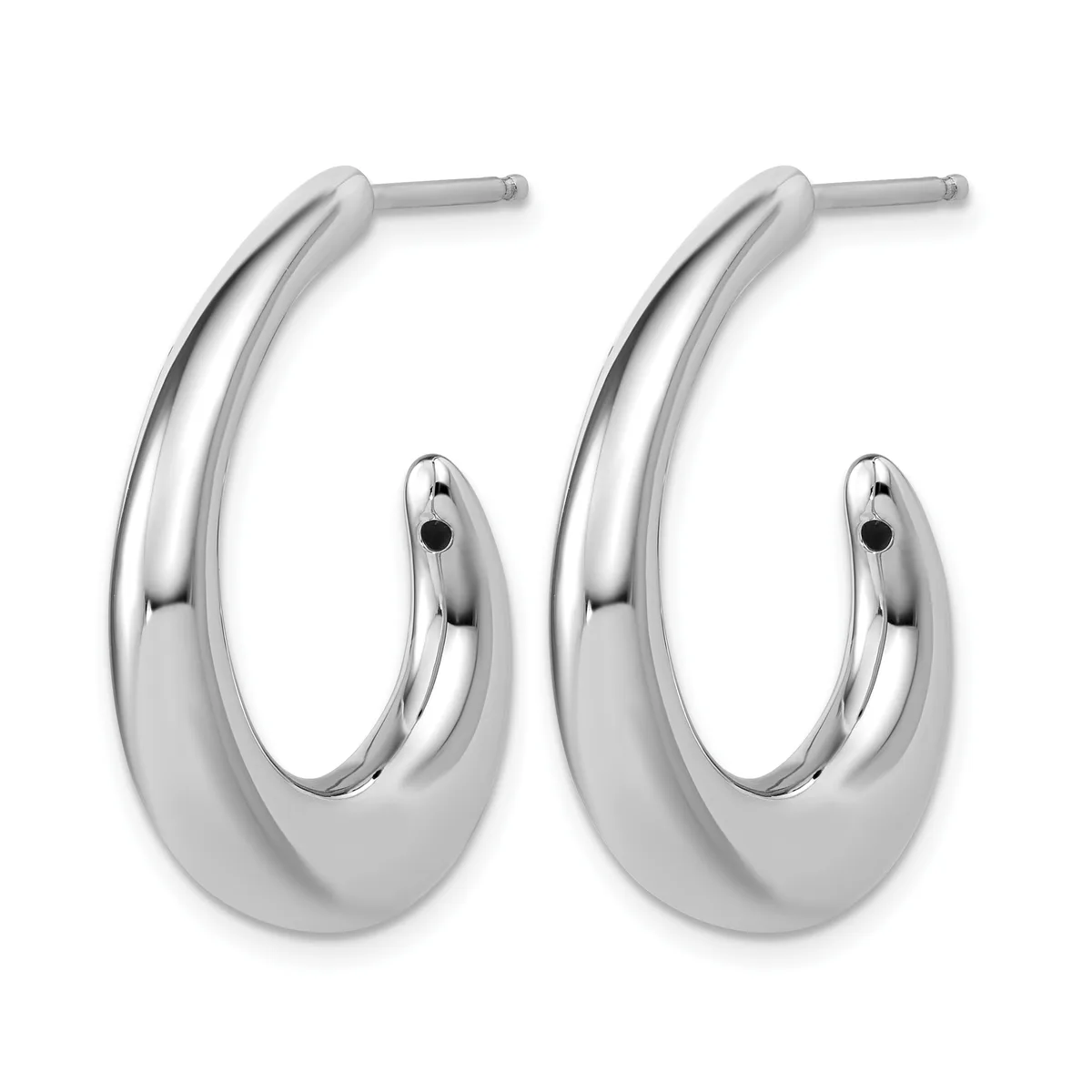 A pair of polished silver-tone chunky curved hoop earrings with post and clutch backs, displayed against a white background.