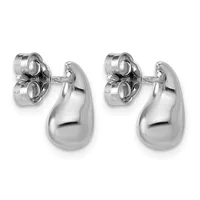 A pair of polished silver teardrop earrings with post and butterfly backs, shown from the front against a white background.