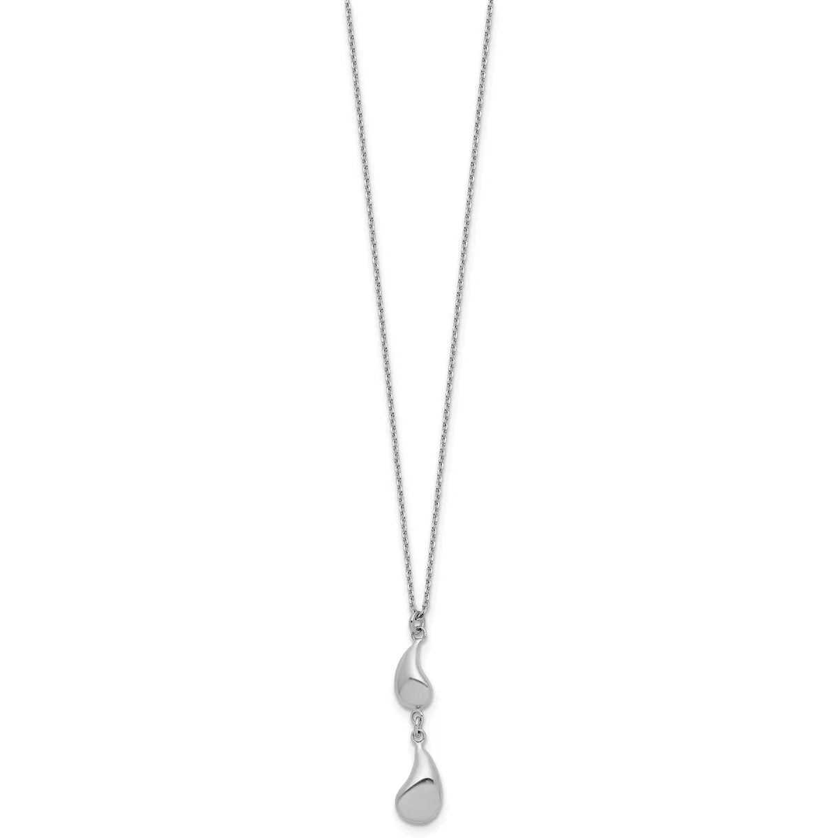 Silver-toned pendant necklace with two teardrop-shaped charms hanging from a delicate chain.