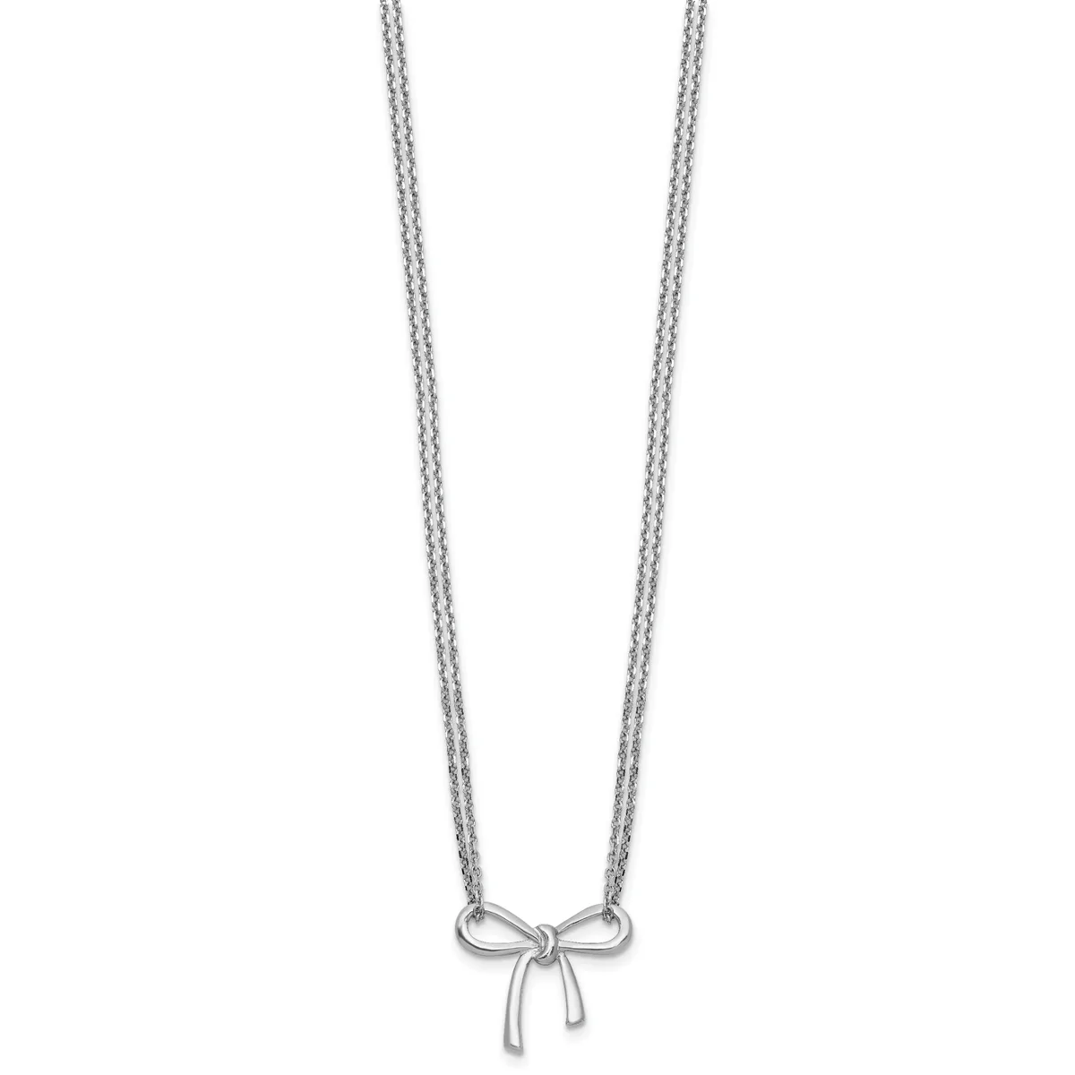 Silver-toned double chain necklace with a small bow pendant centered at the bottom.