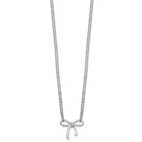 Silver-toned double chain necklace with a small bow pendant centered at the bottom.