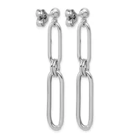 Pair of silver-toned dangle earrings with stud backs, each featuring two connected elongated oval links suspended vertically.