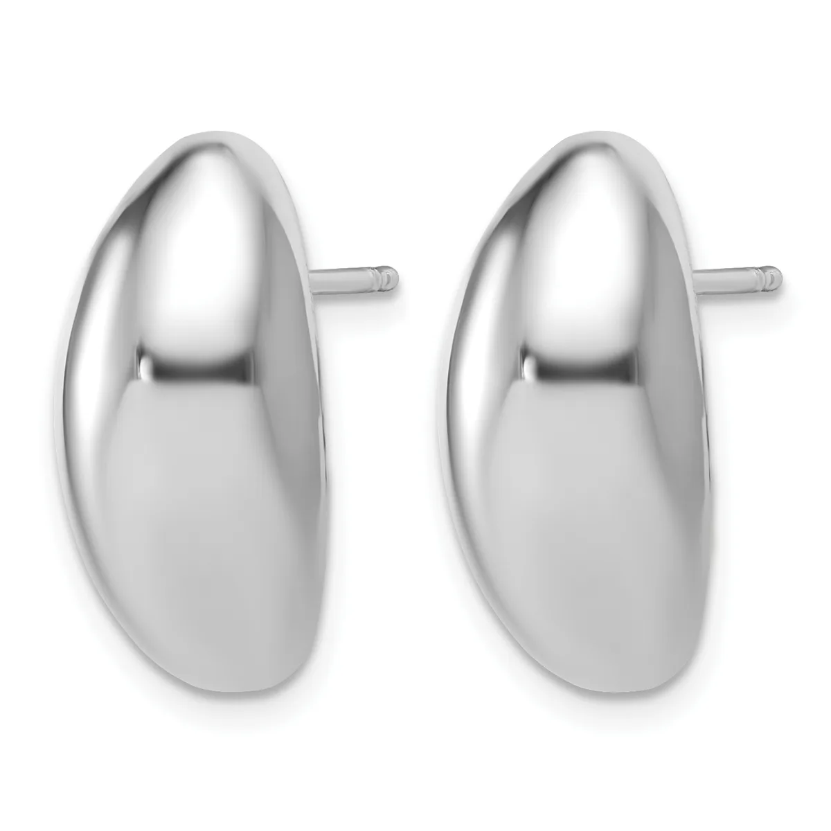 A pair of polished silver oval stud earrings with a smooth, domed surface shown from the front view.