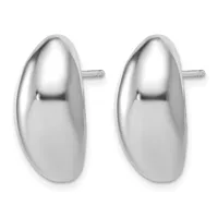 A pair of polished silver oval stud earrings with a smooth, domed surface shown from the front view.
