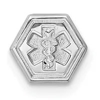 A hexagonal silver medical alert charm with the Rod of Asclepius symbol embossed in the center, shown against a white background.
